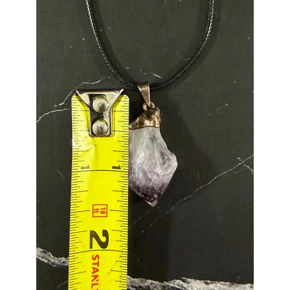 Raw Amethyst Stone Corded 16in Pendant